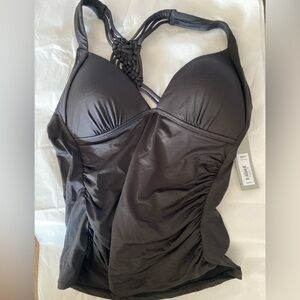 Black Tankini Swim Top Braided Back Molded Cups NWT Size Small